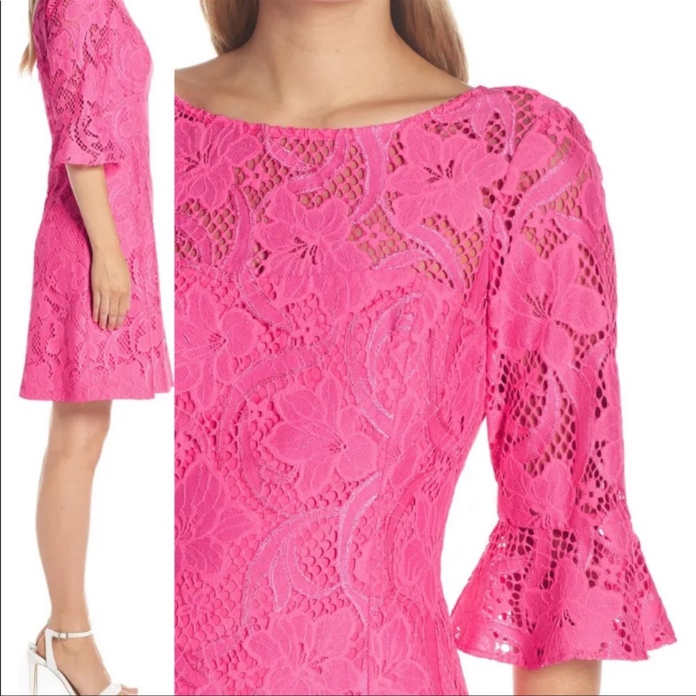 NWT Lilly Pulitzer Allyson Dress in Pink Tropics Floral Vines Lace - Picture 4 of 8